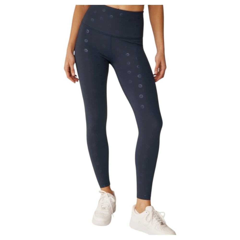 Beyond Yoga Powershine Happy Face High-Rise Midi Leggings in navy, Size L, EUC